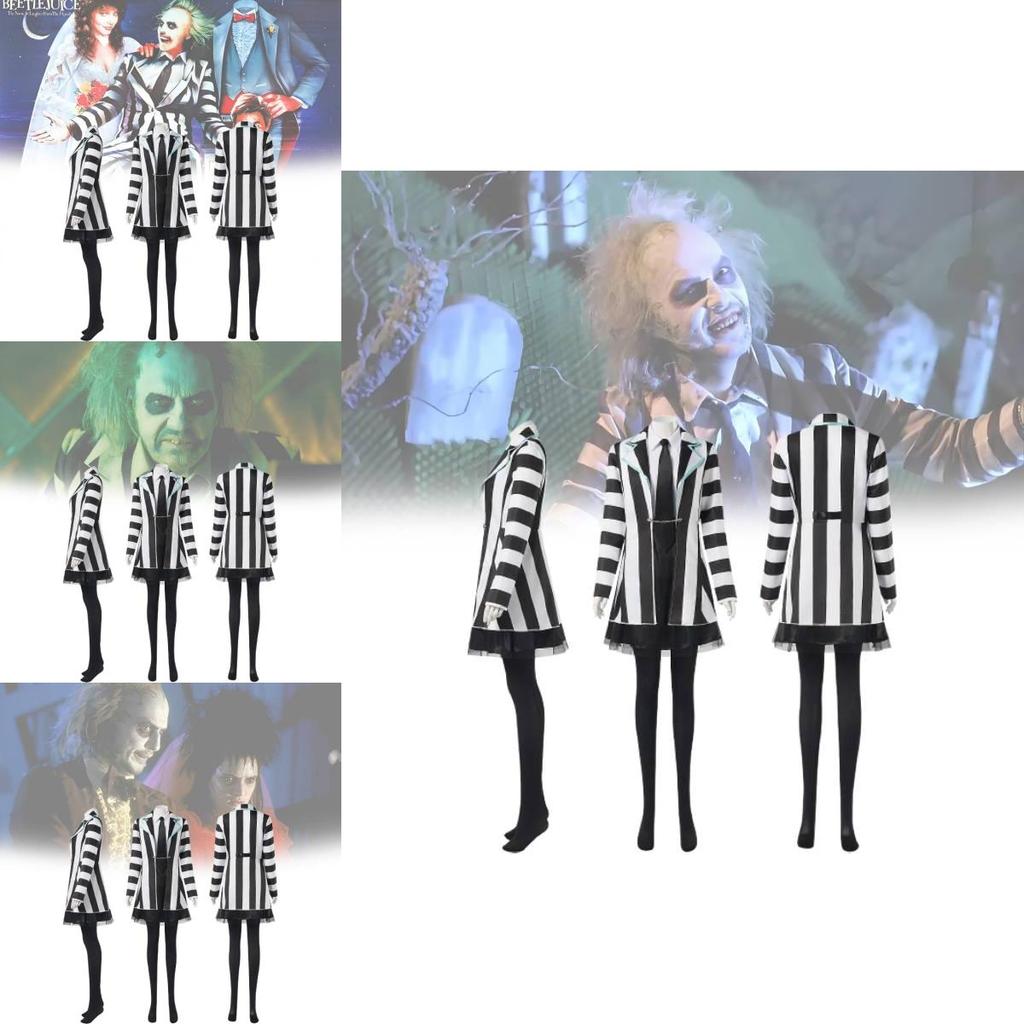 Beetlejuice 2 Cosplay Costume For Women Featuring Striking Black Polyester Blend Fabric