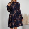 Autumn and winter new casual fashion floral printing long-sleeved stand-up collar dress women's clothing