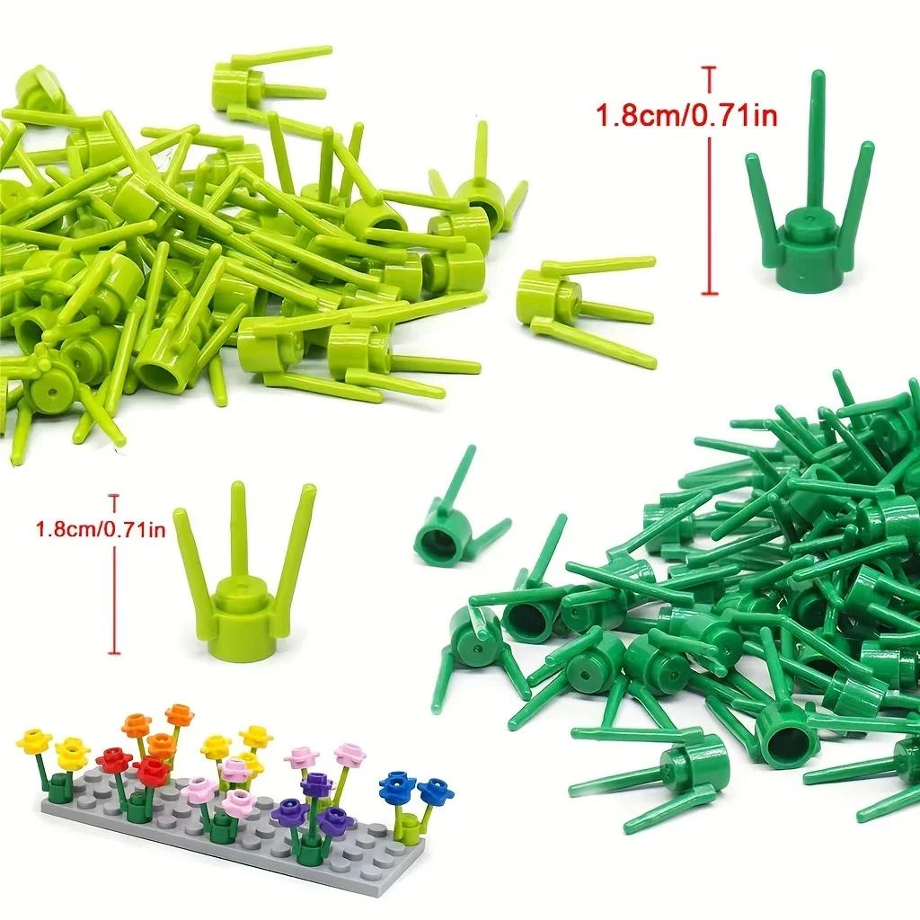 50pcs MOC Parts 3741 Plant Flower Stem Holder Building Blocks Street Plants Flowers Decoration Assembled Bricks Toys for Gifts