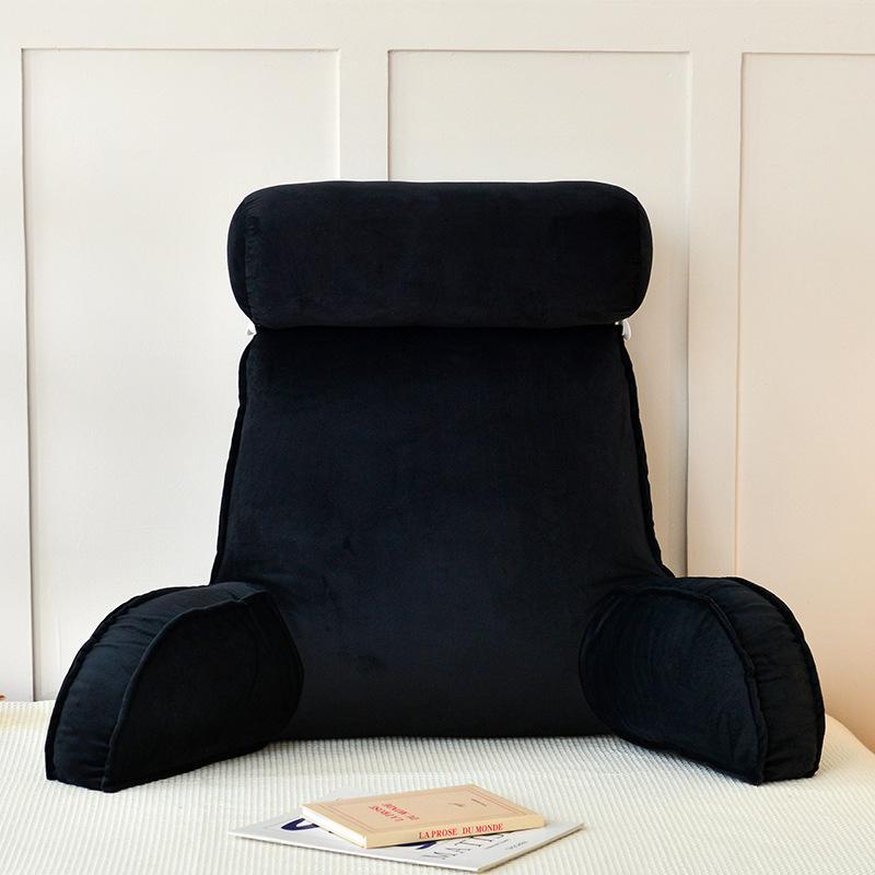 Washable Bedside Reading Cushion with Armrests - Soft Upholstery Backrest and Lumbar Support Pillow for Office and Home. 75*40*55cm with Round Headrest