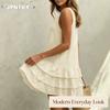 JPNTKY Women's Fashion Summer Spring Solid Color Print V-Neck Sleeveless Casual Dresses