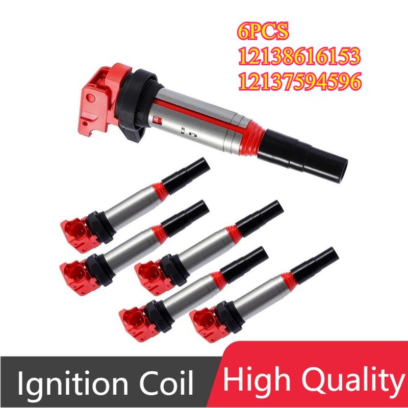 6Pcs 12138616153 12137594596 0221504470 UF592 Ignition Coil For BMW 128i 335i 328i 528i 535i X3 X5 E60 E61 F10 F18 F11 E39 F07