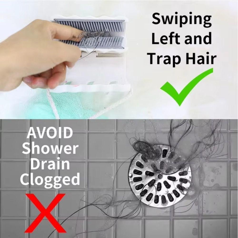 Soft Brush Bathroom Hair Catcher 2in1 Bathtub Hair Stopper Shower Hair Collector  For Home