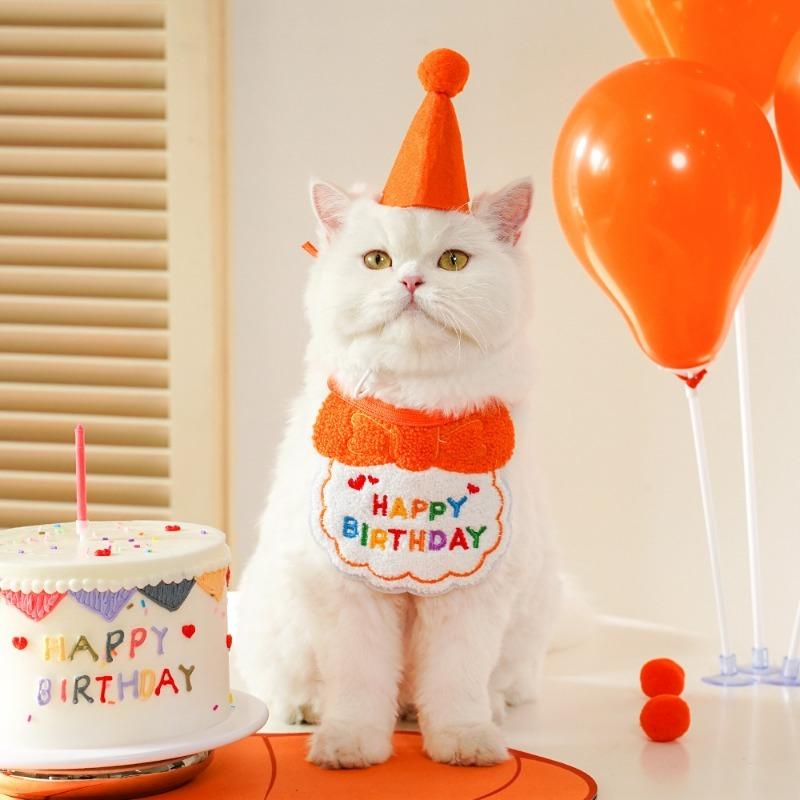 Pet Birthday Drool Bib, Cat Bib Scarf, Dog Cat Hat, Dog Decoration Supplies