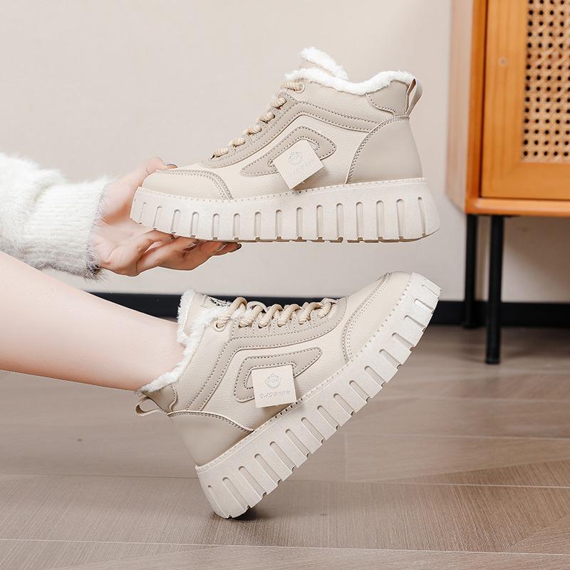 Damen-Baumwollschuhe, neue Samt-High-Top-Sport- und Freizeitschuhe für Herbst und Winter, warm gefütterte Schneestiefel mit dicker Sohle