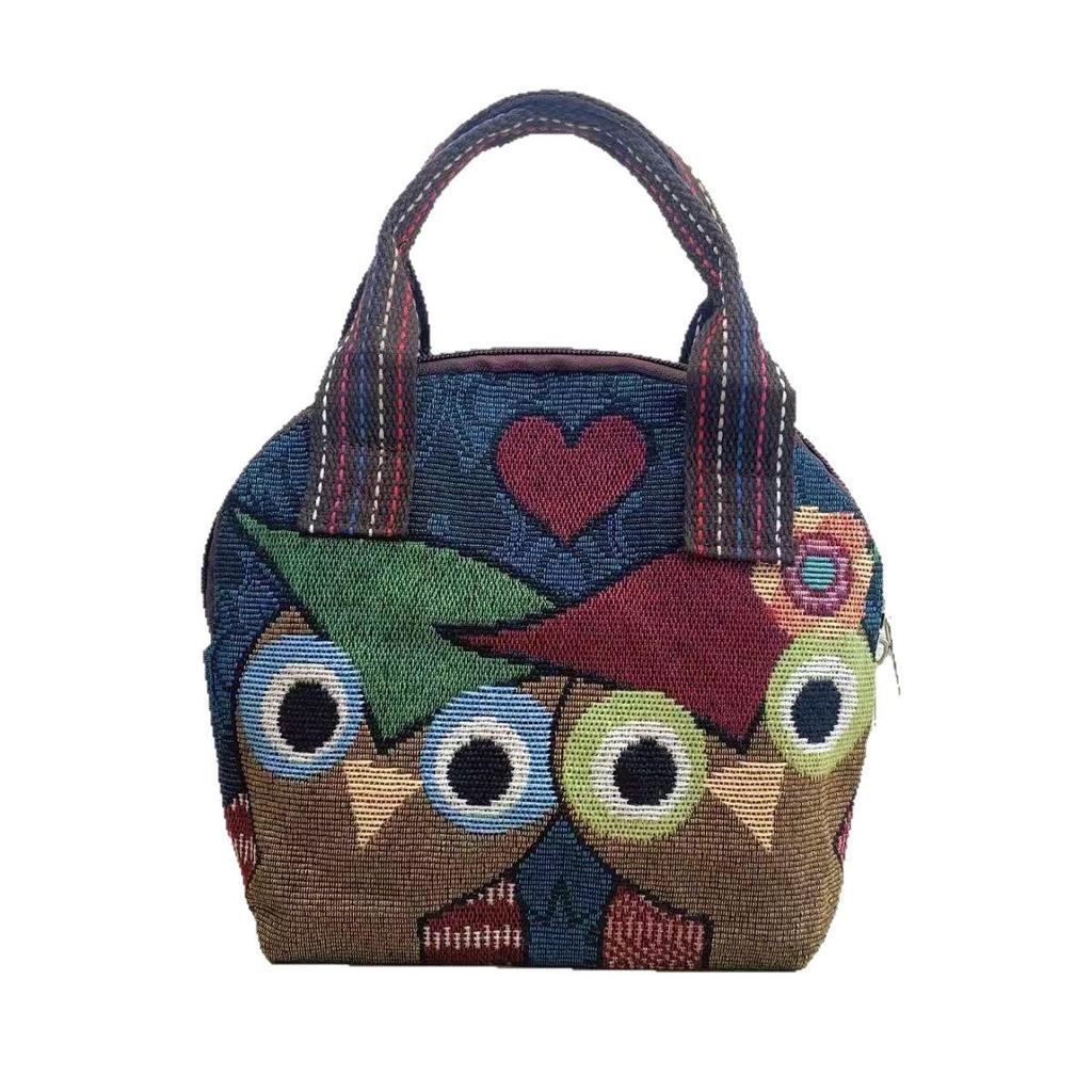 Embroidered Ethnic Canvas Handbag for Women: Shell-Shaped Purse with Jacquard Design