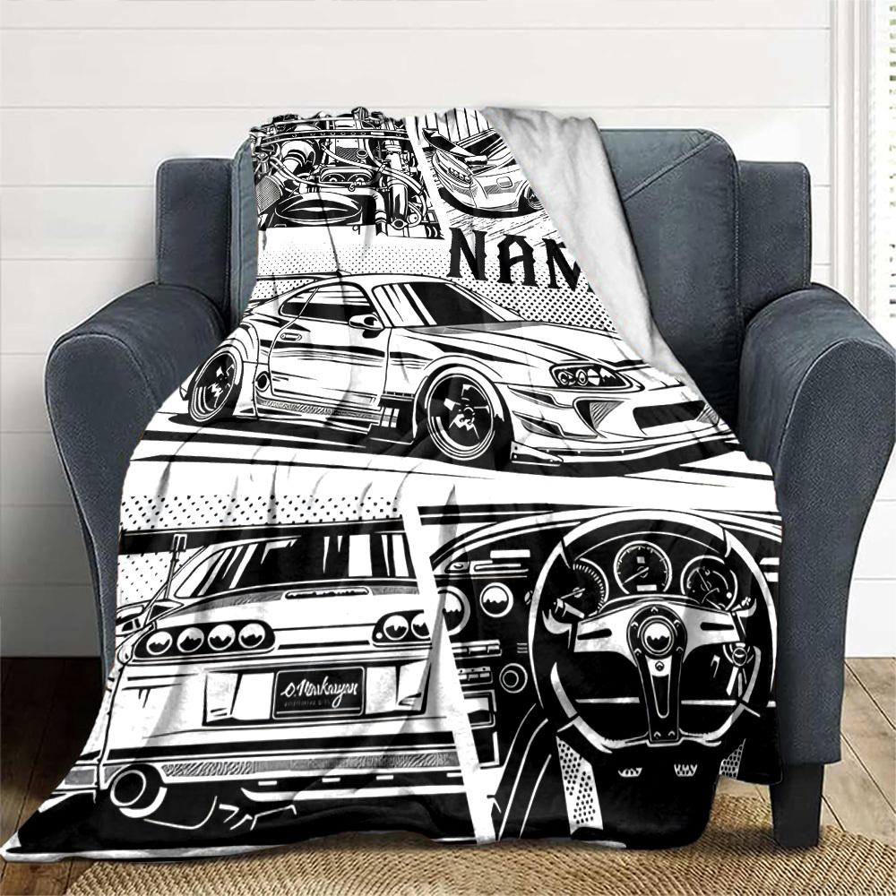 Customized Sports Car Design Throw Customizable Blanket Customize Text Durable Comfort Great For Sofa Couch Office Bed Picnics For All Occasions