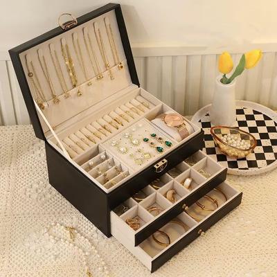 Große Kapazität PU Leder Schmuck Box Schmuck Volltonfarbe Einfache Lagerung Box