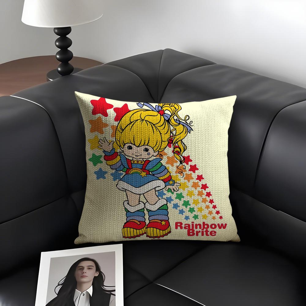 R-Rainbows Cute Britee Cartoon Cushion Cover Natural Linen Organic Fabric Double-Sided Printing Sofa Home Decor Gift Pillow Case