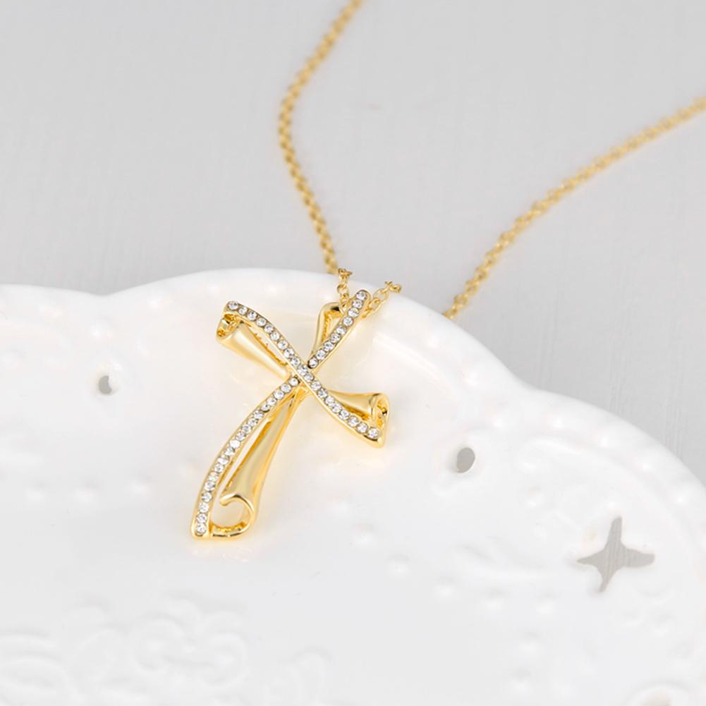 Elegant kors hänge bön halsband present glänsande strass kvinnors smycken