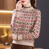 Women's Sweater Autumn and Winter Jacquard Casual Pullover Long-sleeved Loose Half Turtleneck Knitted Sweater