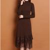 Knitted Dress for Women In Autumn and Winter Lace Long Sweater Slimming Solid Color Sweater Dress