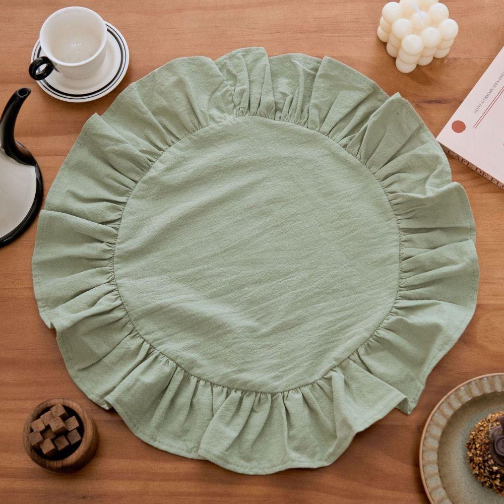 Soft Solid Color Ruffled Placemats Round Cotton Cloth Napkins Afternoon Tea Placemat for Wedding Decoration Table Decor