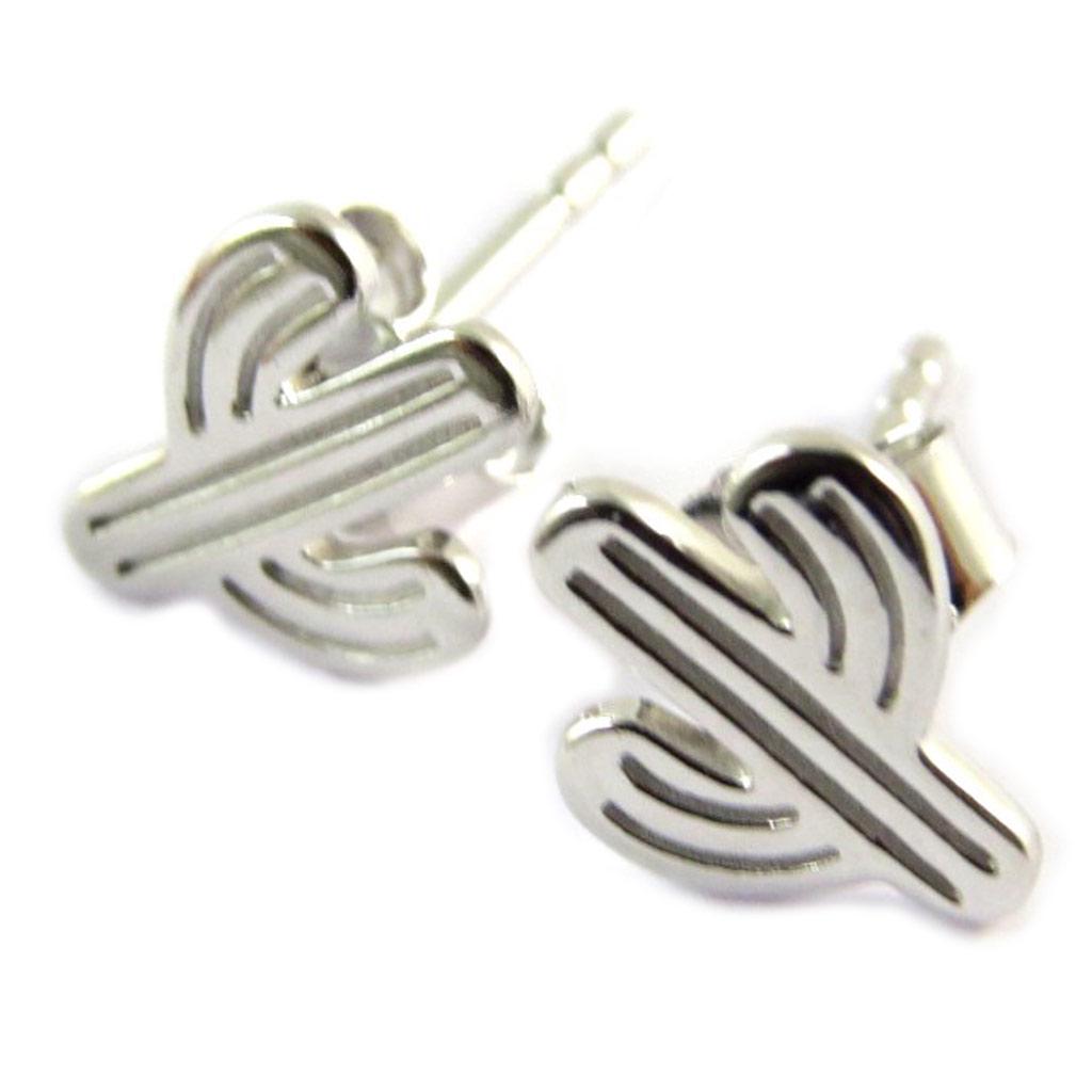 Les Trésors De Lily [P0716] - Stříbrné náušnice 'Kaktus' postříbřené (rhodiované) - 9x7 mm