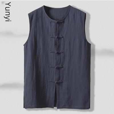 Chaleco sin mangas holgado de algodón y lino de estilo retro para hombre