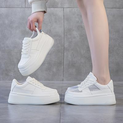 Little White Shoes Women's Spring New First-layer Cowhide Lace-up Thick Baseplate Shoes Versatile Student Casual Shoes Tide