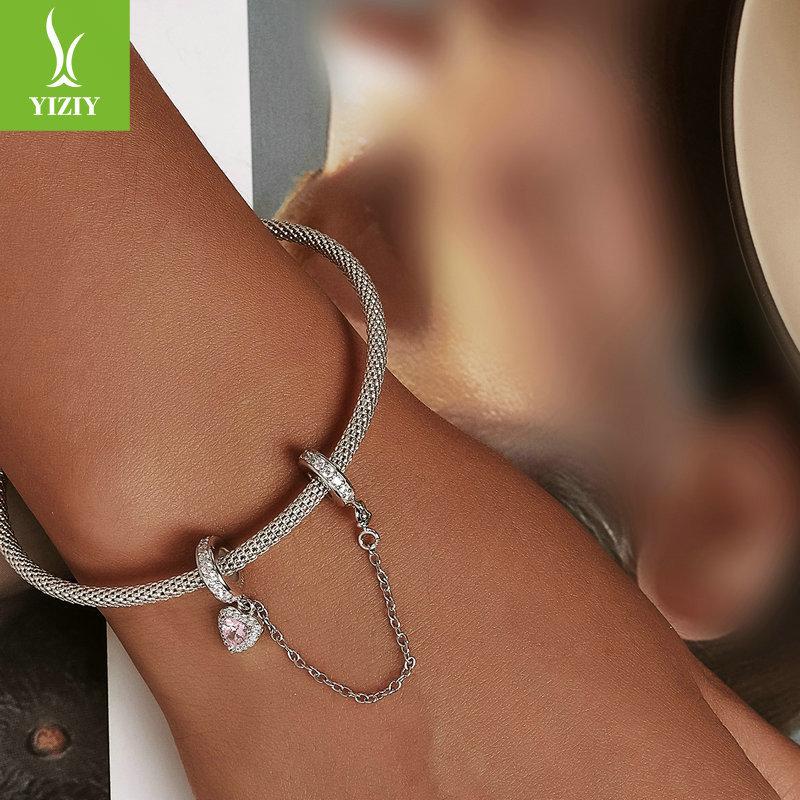 Valentine'S Day Love Silver Silicone Safety Chain Accessories, Pink Zircon Diy String Decoration Scc2125