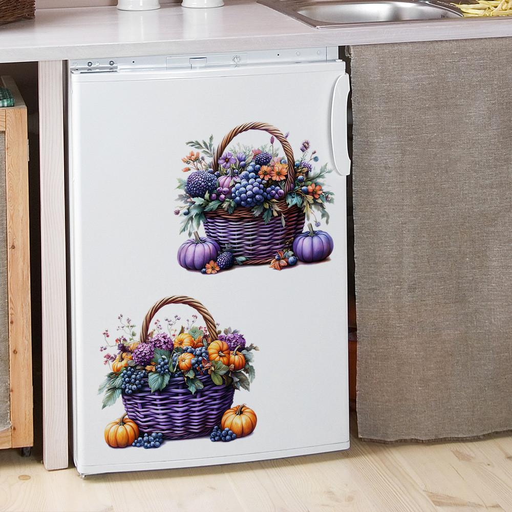 Decorative Pvc Pumpkin Flowers Fruit Basket Wall Sticker For Kitchen And Commercial Spaces With Modern Style