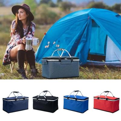 Sac de Pique-nique Pliable 30L Panier de Rangement Isotherme Boîte de Livraison de Nourriture Sac Thermique Isolé Voiture