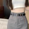 Women's Summer 2024 Black Midi Skirt - High Waist, Slimming, A-Line Design