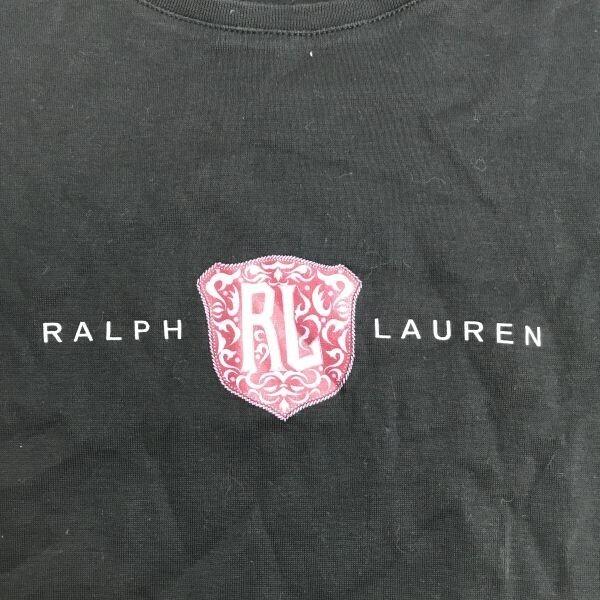 Made In Japan RALPH LAUREN Short Sleeve T-Shirt L Women Black Logo Print Stretch(USED)