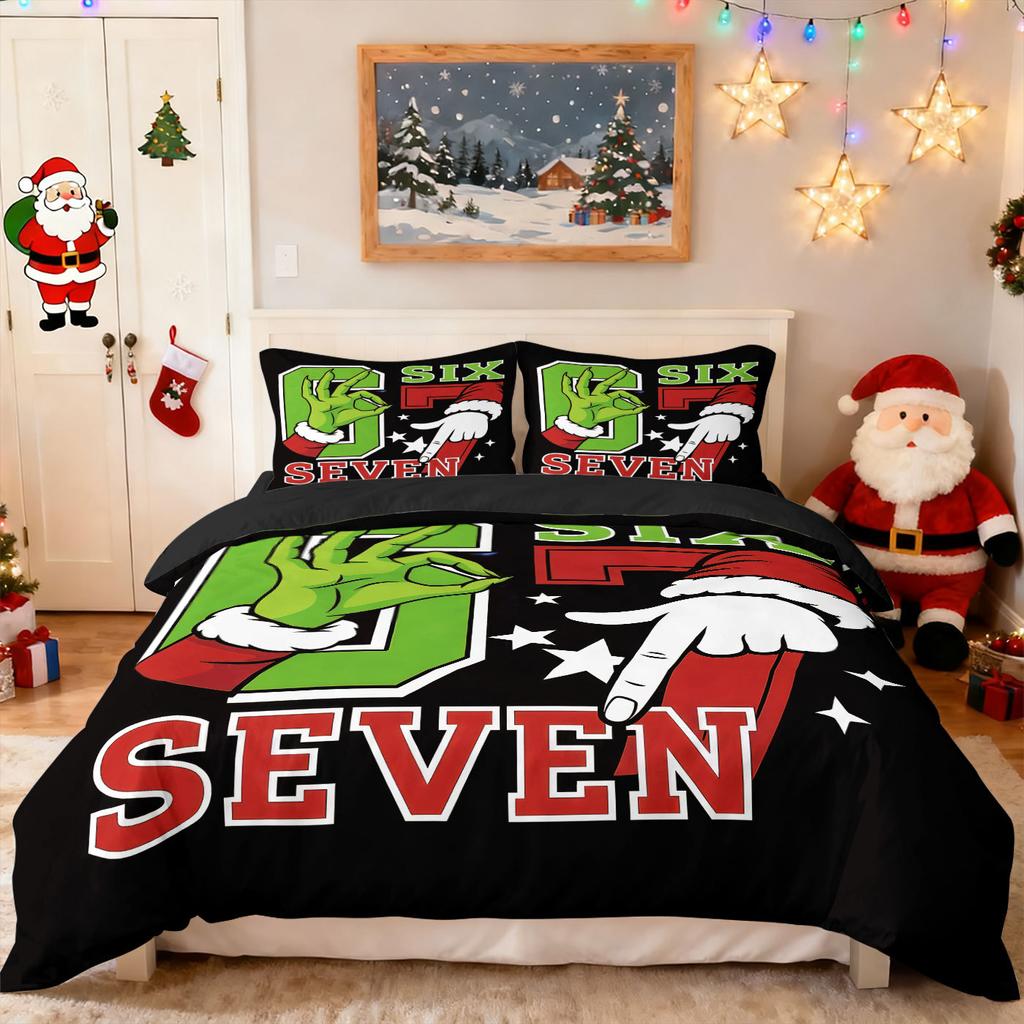 Bed Three-Piece Set Green Hair Monster Hand Pillow Cover Quilt Cover Digital Printing Bedding