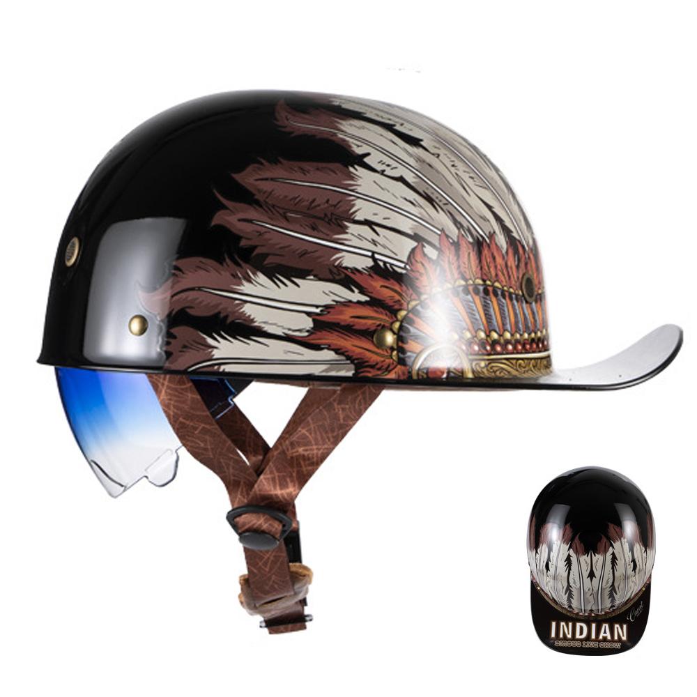 Motorcycle Helmet Street Retro Baseball Cap Moto Helmet With Blue Lenses Half Helmet Men Women Motorbike ECE DOT Approved
