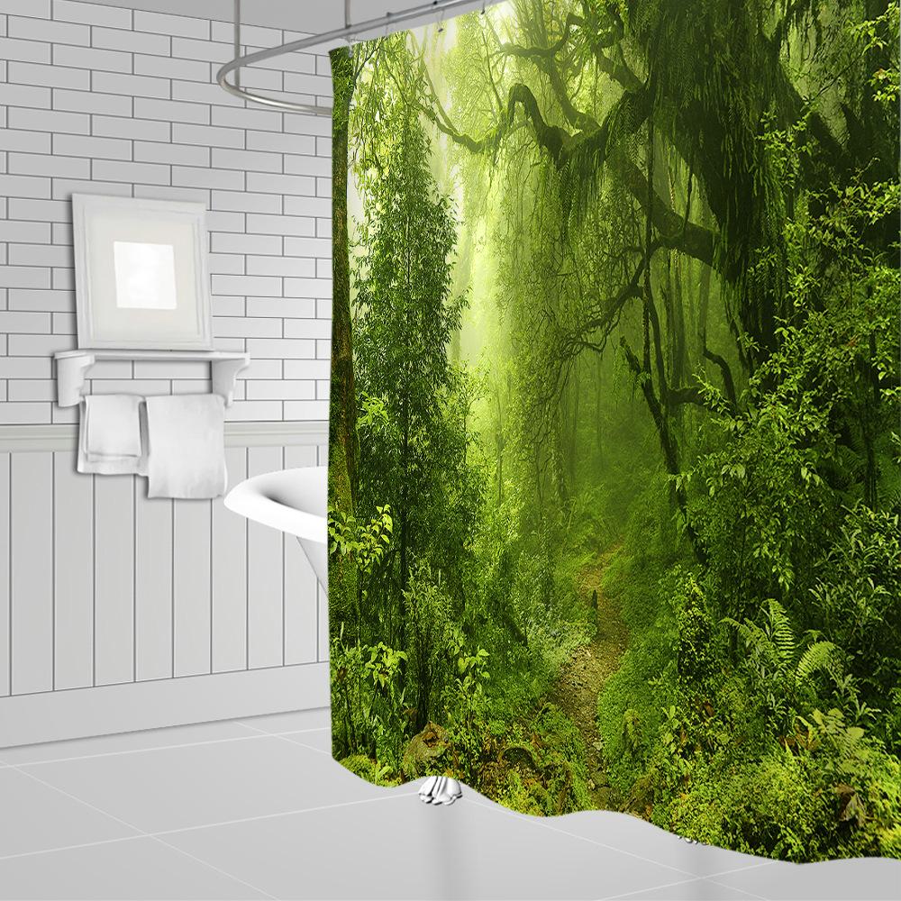 Natural Scenery Shower Curtains Green Tree Floral Plant Landscape Pattern Spring Summer Bathroom Decor Polyester Cloth Curtain