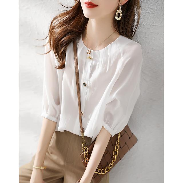 2025 Summer High-End Fashion Three-Button Korean Style White Pullover Top for Women