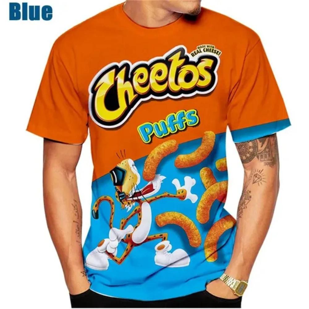 Sommer Herren T-Shirt 3D Gedruckt Cheetos Lebensmittel Druck T-Shirt Modisch Lässig Kurzarm Sportbekleidung Atmungsaktiv Herrenbekleidung