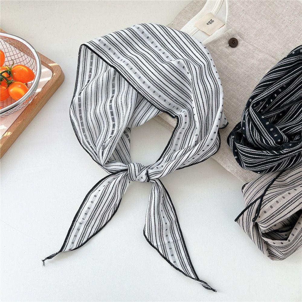 Stripe Print Snow Flower Scarves Sweet Cotton Linen Headscarf Bandanas Shawl Headband  Summer
