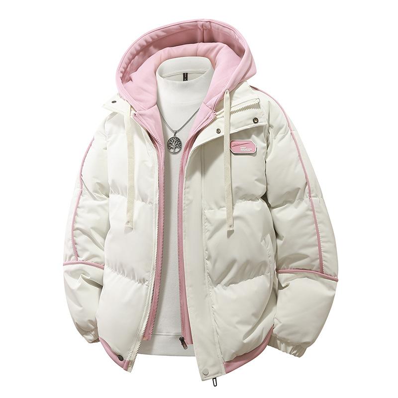 Autumn Winter Male Cotton Jacket Fake Two-Piece Bread Padding Coat Men Women Thick Warm Coldproof Jacket