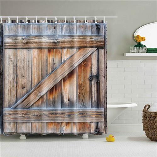 Vintage Style Retro Wooden Door Bathroom Shower Curtains Frabic Waterproof Polyester Bath Curtains With Hooks