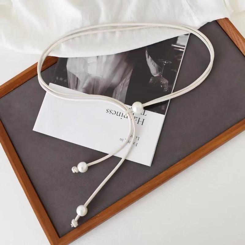 

Summer Pearl Thin Waist Rope Belt for Dresses – Women s Fashion Accessory in Simple Style брудно-білий