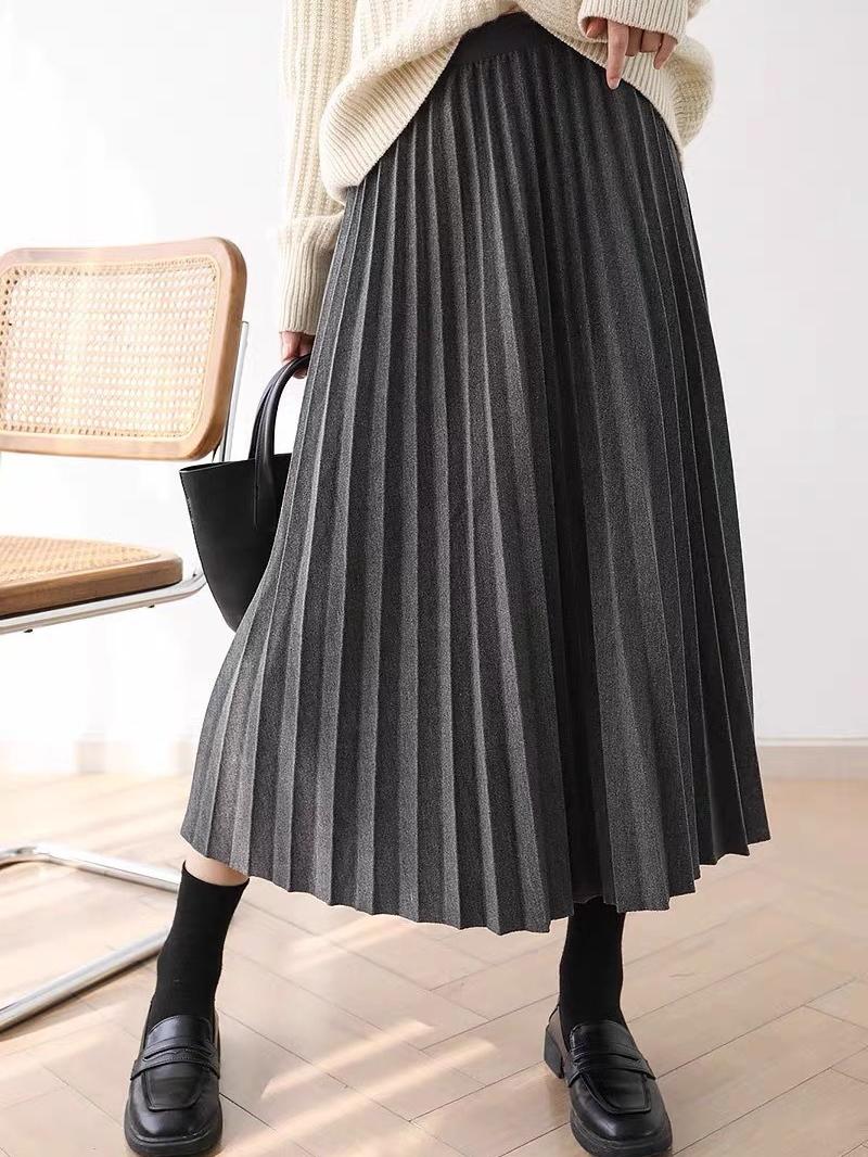 

Плиссированная миди-юбка, смесь шерсти, плотная и струящаяся, однотонная, приталенный А-силуэт One Size серый