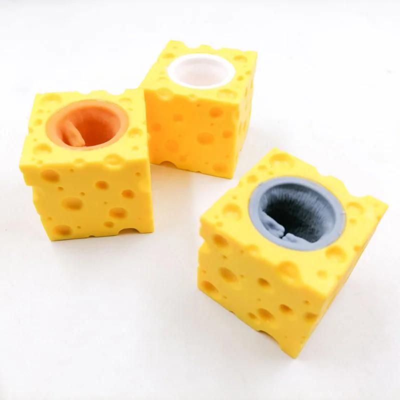 2 Stück Pop-Up Lustige Maus und Käseblock Quetsch Anti-Stress-Spielzeug Verstecken Spielen Figuren Stressabbau Fidget Spielzeug für Kinder Erwachsene