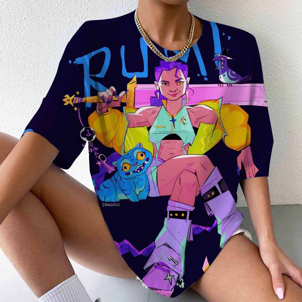 Tricou Y2k anii '90 grup Kpop vânătoare de vrăjitoare pentru femei cu mânecă scurtă, tricou cu model pentru femei, tricou cu gât rotund, îmbrăcăminte la modă