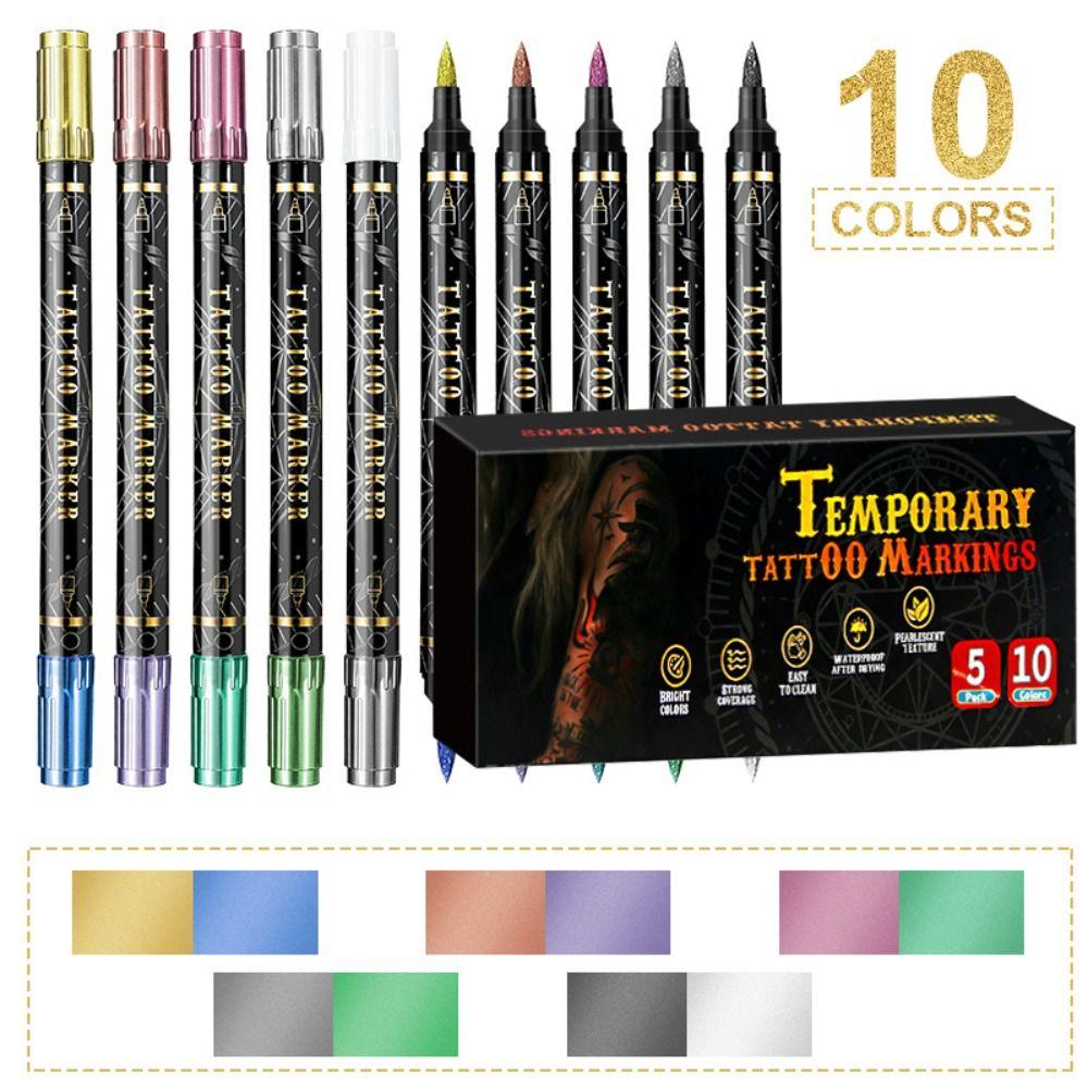 10 Colors Temporary Tattoo Pen Non-Toxic Easy Wash Off Tattoo Marker Pen Water-Based Tattoo Doodle Pen