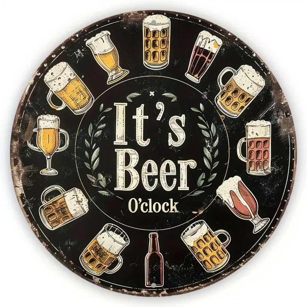 Craft Beer Time Round Metal Sign 8x8 Inch HD Print Aluminum Wall Art Decor