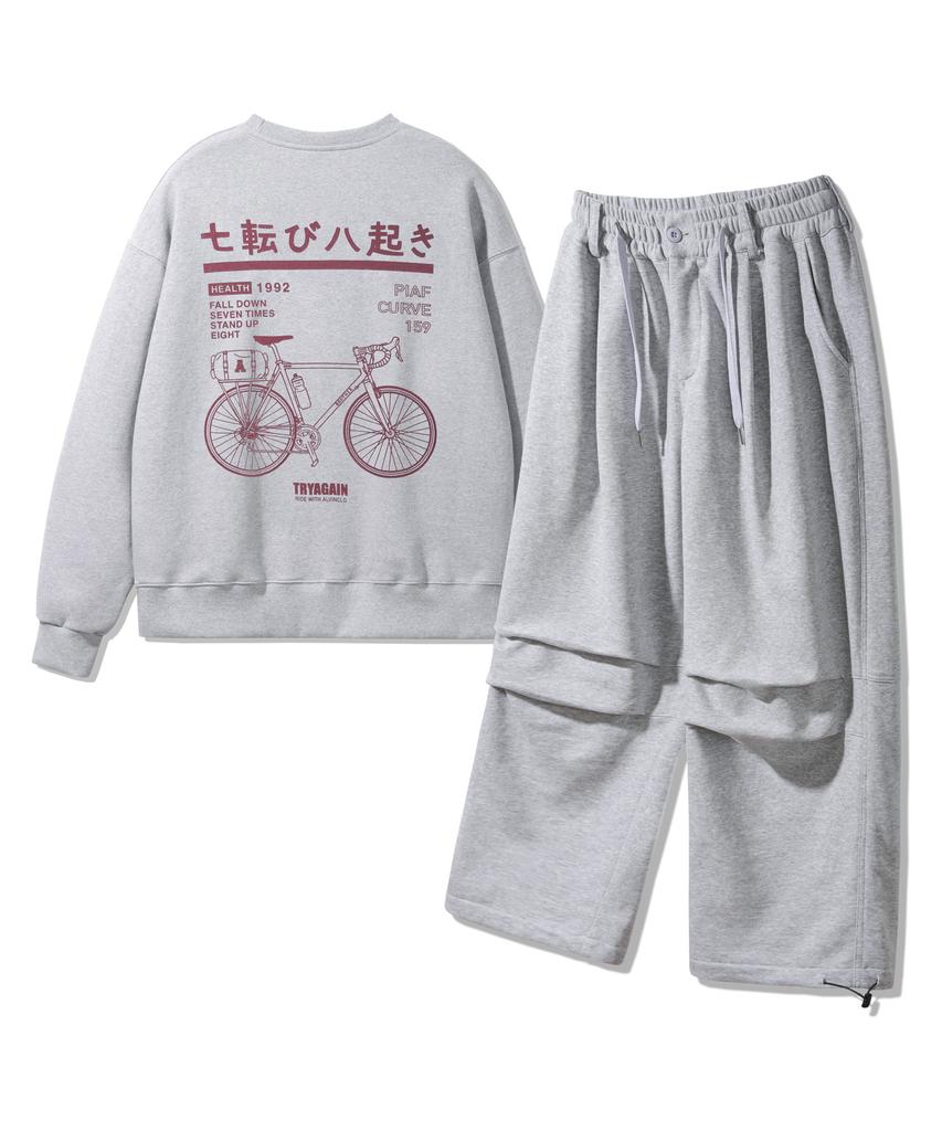 ALVINCLO [Set] Bicycle Sweatshirt Belt Loop Balloon Sweatpants Set