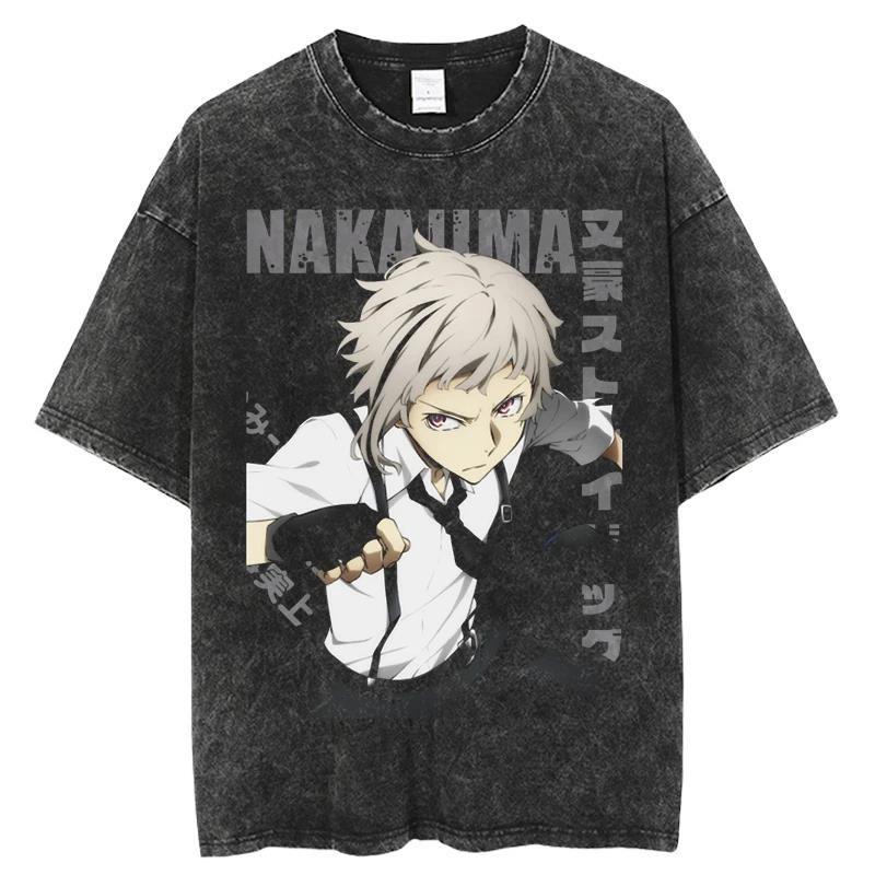 T-shirt Grafica Uomo Bungo Stray Dogs Nakajima Atsushi Cotone Lavato Magliette Manga Casual T-shirt Harajuku Top Vintage Maschili