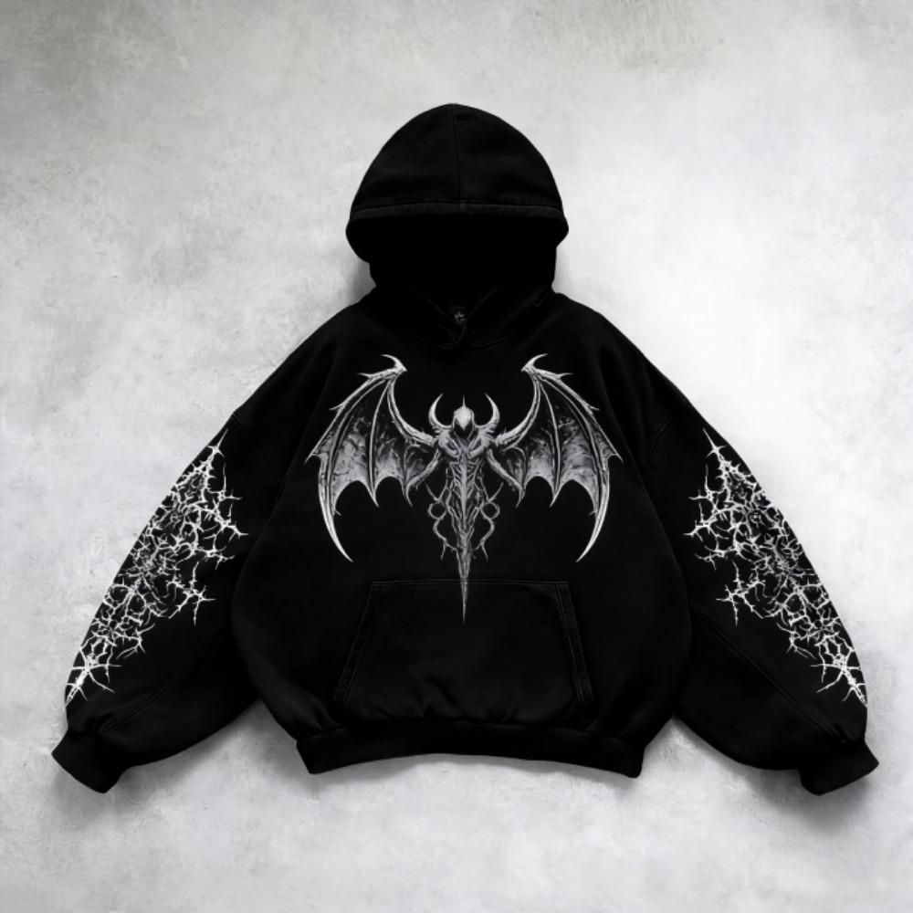 Černé Mikiny s Vintage Potiskem Módní Pánské Dámské Oversized Dlouhý Rukáv Pulovr Ležérní Mikiny Mikina Oblečení