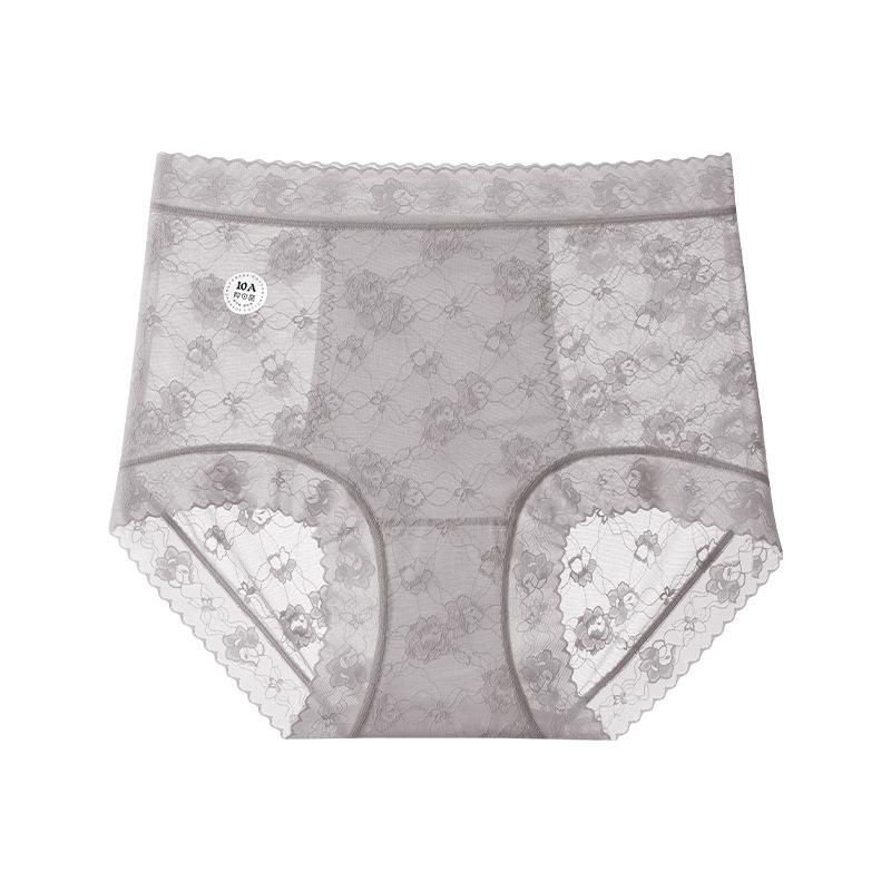 

Ladies Spring and Autumn New Lace High Waist Non Mark Antibacterial Belly Triangle Briefs 3XL сірий