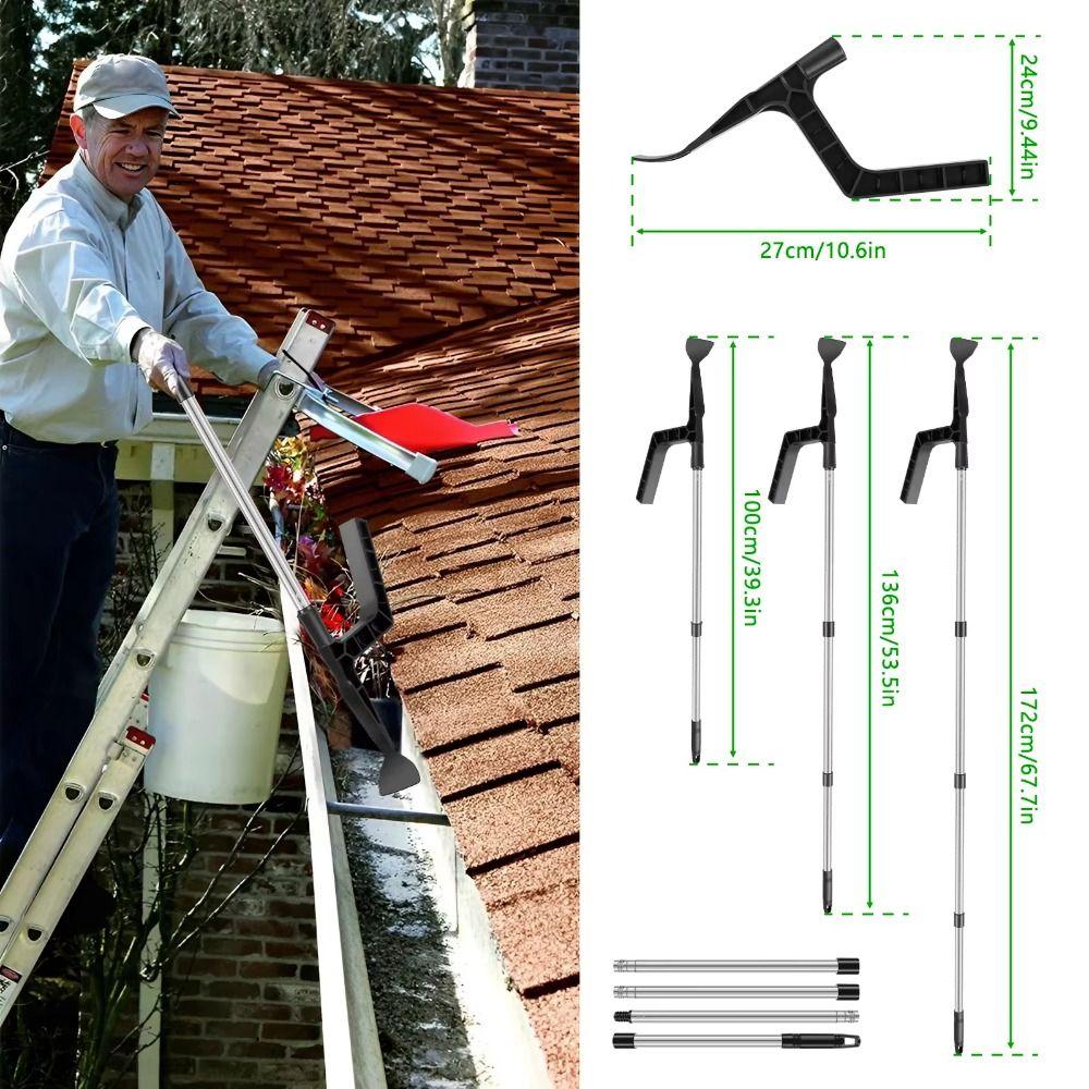 Telescopic Portable Gutter Cleaning Brush Leaf Roofing Detachable Guard  Clean Behind Skylights