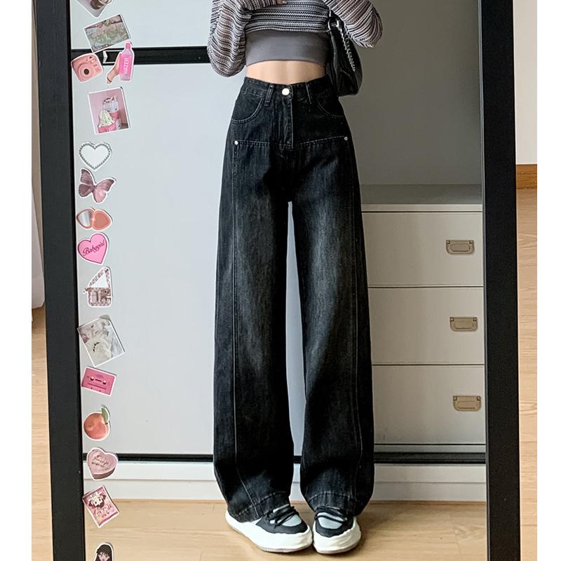 2024 Women's Plus Size Fleece-Lined Wide Leg Jeans - Winter Style, Loose Fit, Narrow Straight Floor-Length Pants
