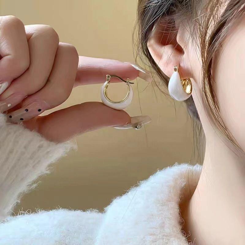 Brown Drip Glaze Enamel Hoop Earring For Women French Retro Style Gold Plated Geometric Round Ear Decoration Trendy Jewelry Gift