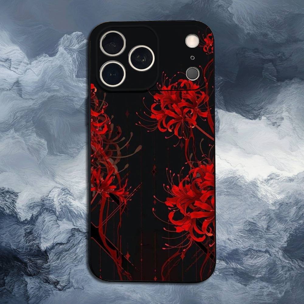 Red Spider Lily Flowers Case For iPhone 12,14,15,16,11,17,13,X,Mini,SE,XS,Plus,Pro,Max,8,7,XR,Soft Silicone Black