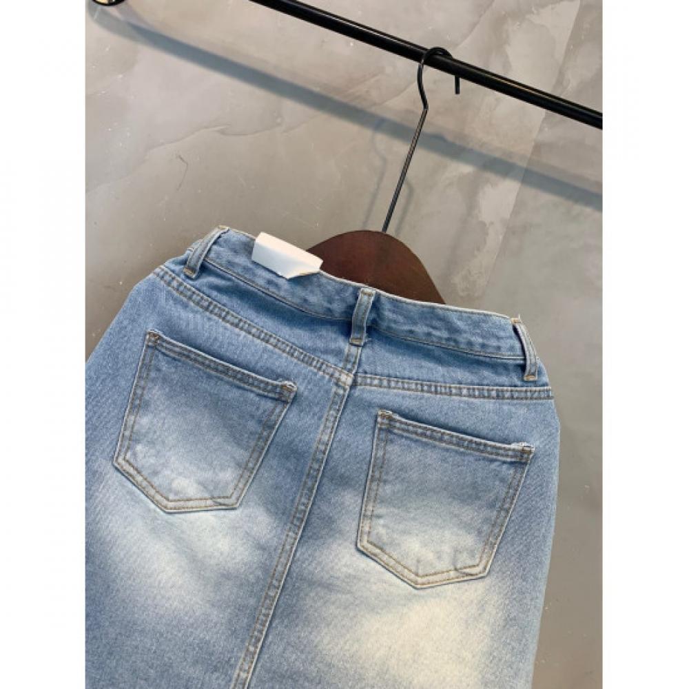 C S In The Room Haz waShIng CuttIng Damage Denim Skirt One Color