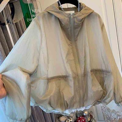 Casacos Femininos Com Capuz Verão Proteção Solar Zíper Casacos Finos Largos Roupas de Exterior Respirável Outwear Leve