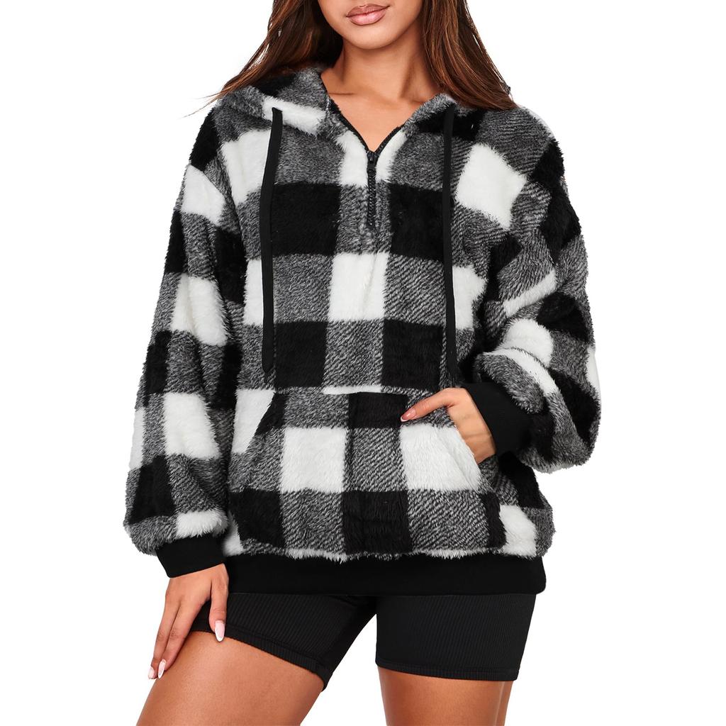 Women's Half Zip Fleece Sweatshirt Long Sleeve Loose Casual Pullover Tops Sweater